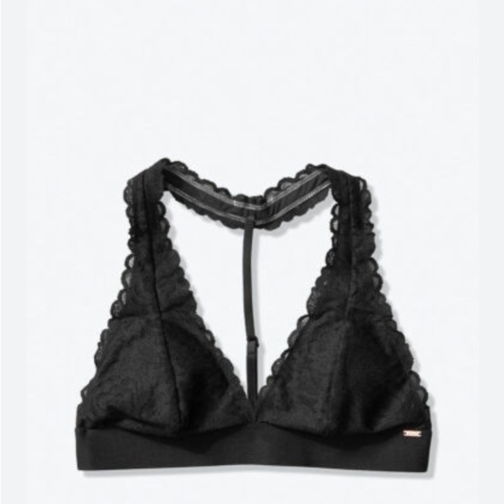 🦋 Victorias secret pink black padded lace bralette bra size large